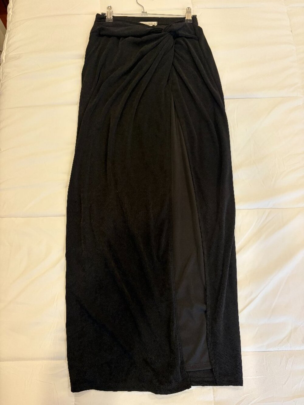 12th Tribe Black Thigh High Slit Skirt with Knot Detail